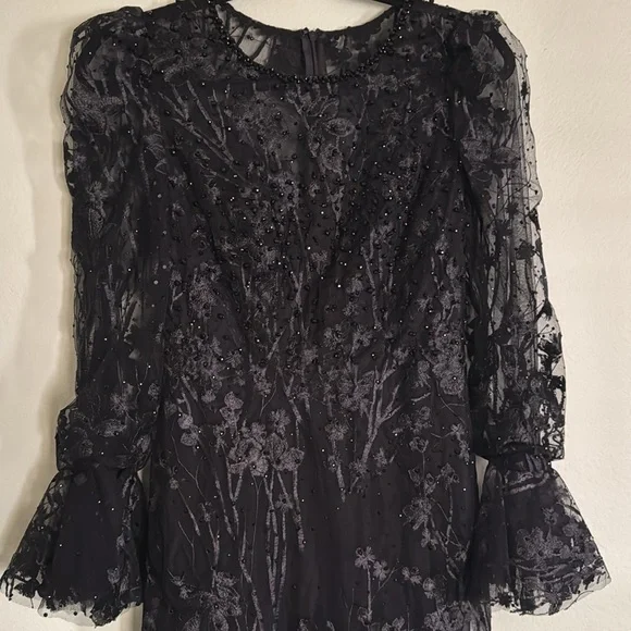 MAC DUGGAL Black Ruffle Wrist Embellished High Neck Midi size 6 - Picture 13 of 14